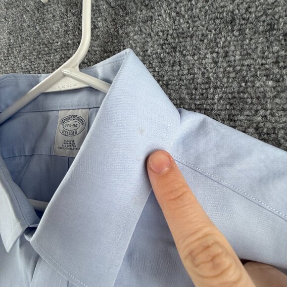 Brooks Brothers Slim Blue Non-Iron Cotton 17.5 34 Button Up Shirt Men Adult - Picture 13 of 16